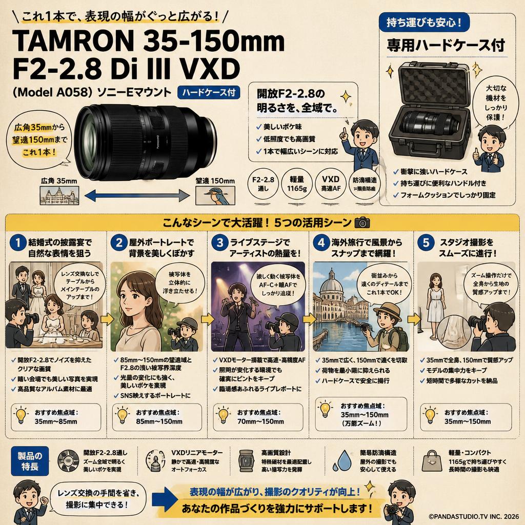 TAMRON 35-150mm F2-2.8 Di III VXD (Model A058) ソニーEマウント (ハードケ－ス付) 用途