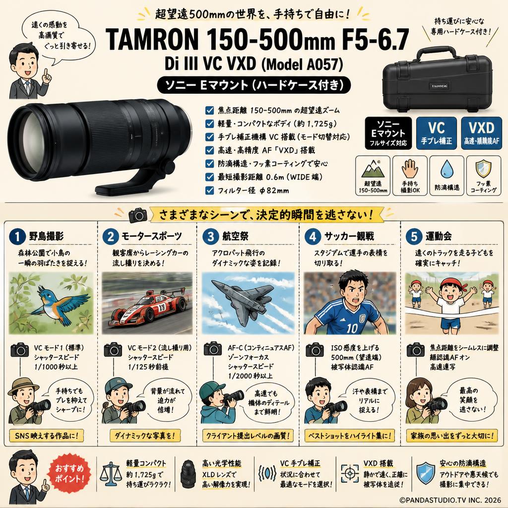 TAMRON 150-500mm F5-6.7 Di III VC VXD (Model A057) ソニーEマウント (ハードケース付き) 用途