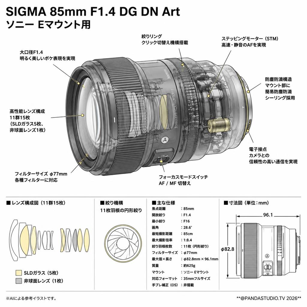SIGMA 85mm F1.4 DG DN Art ソニーEマウント用 スペック