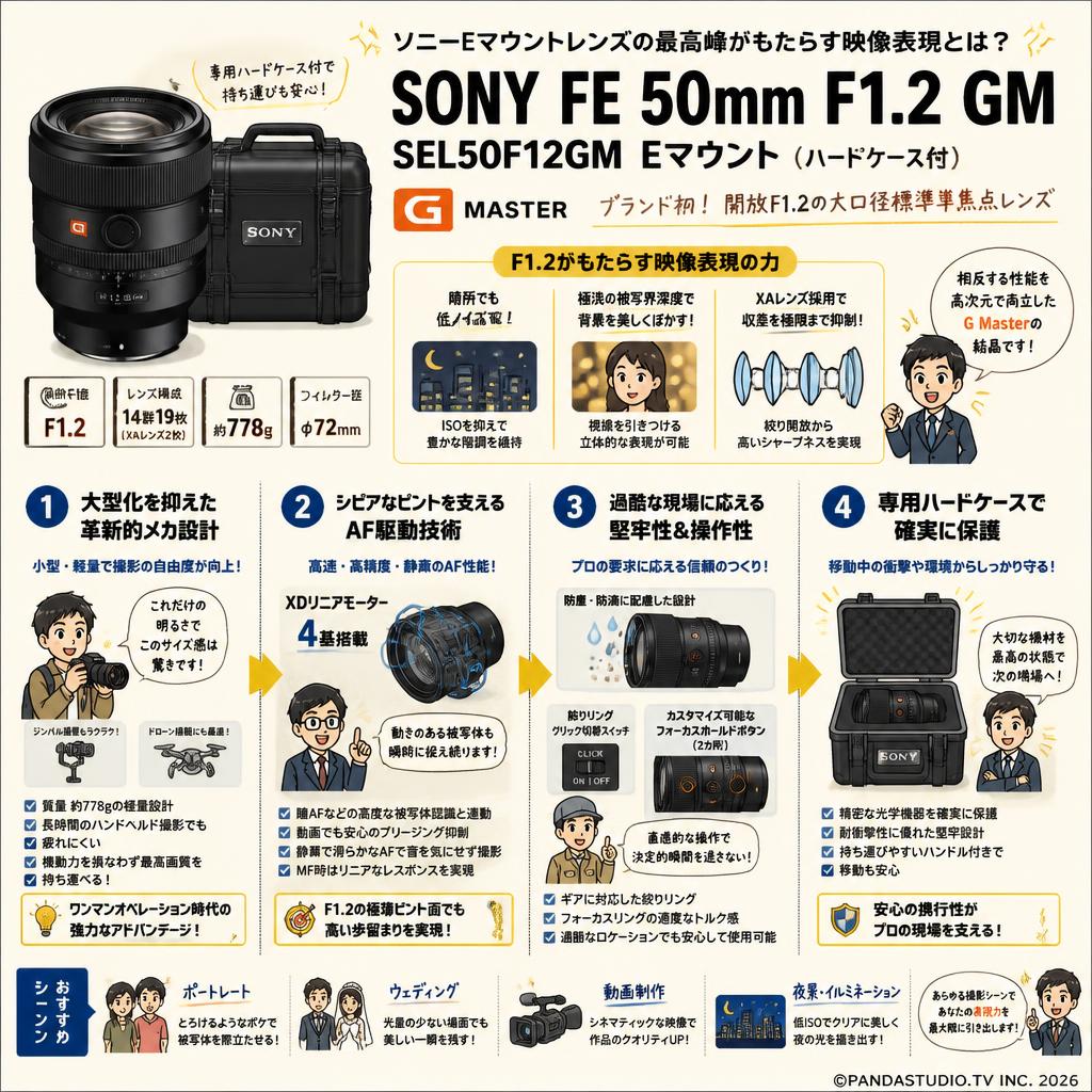 SONY FE 50mm F1.2 GM SEL50F12GM Eマウント(ハードケ－ス付) 概要