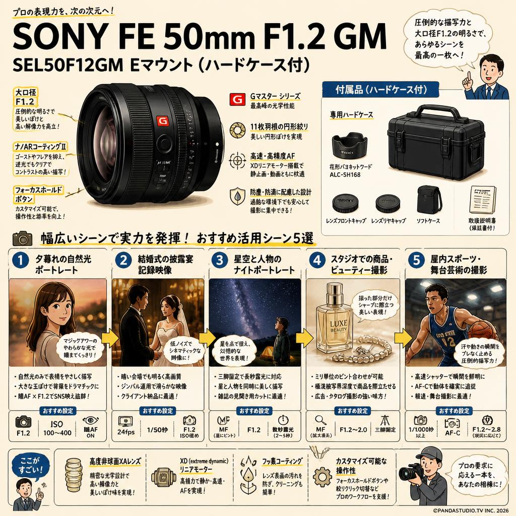 SONY FE 50mm F1.2 GM SEL50F12GM Eマウント(ハードケ－ス付) 用途