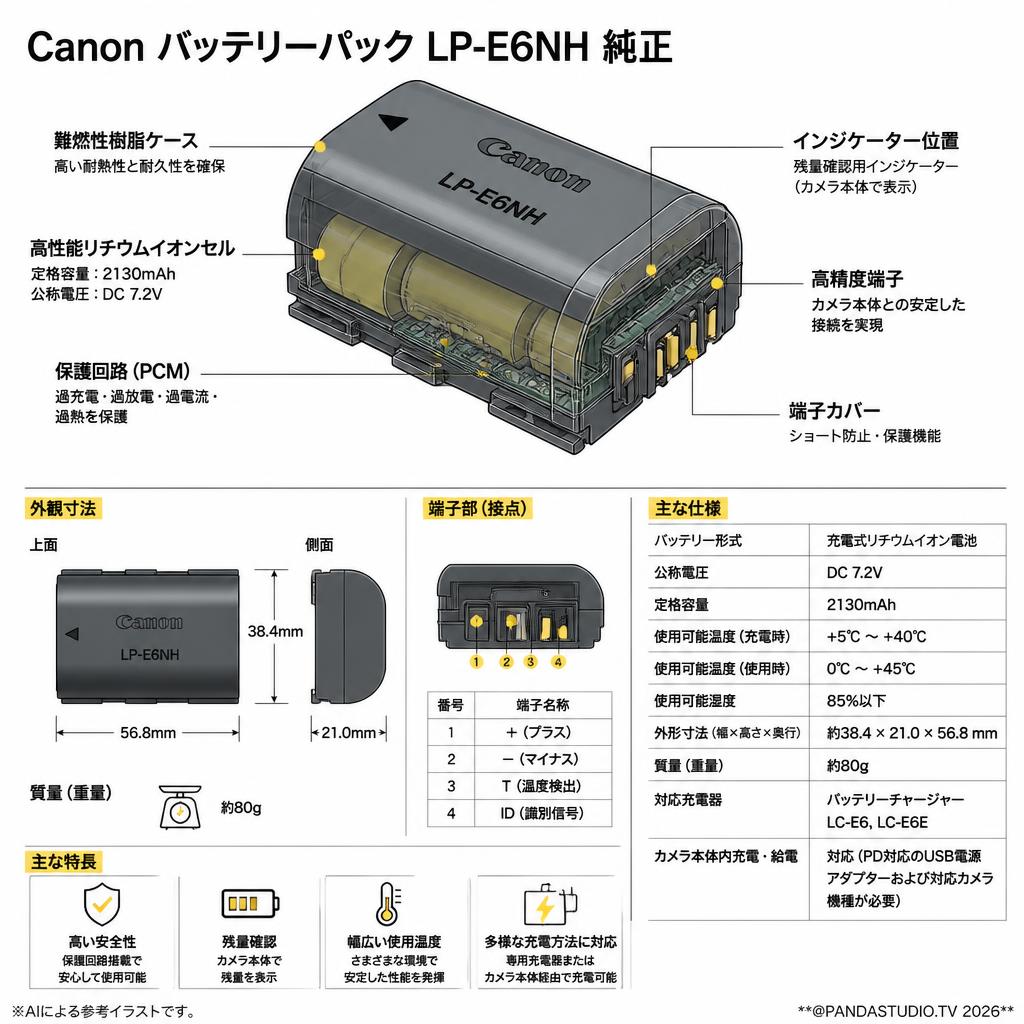 Canon バッテリーパック LP-E6NH  純正 スペック