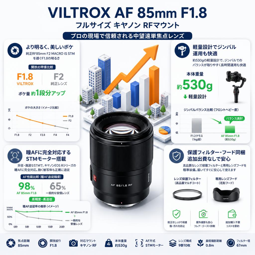 VILTROX AF 85mm F1.8 フルサイズ キヤノン RFマウント セールスポイント