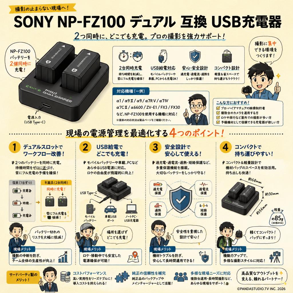 SONY NP-FZ100 デュアル 互換 USB充電器 概要