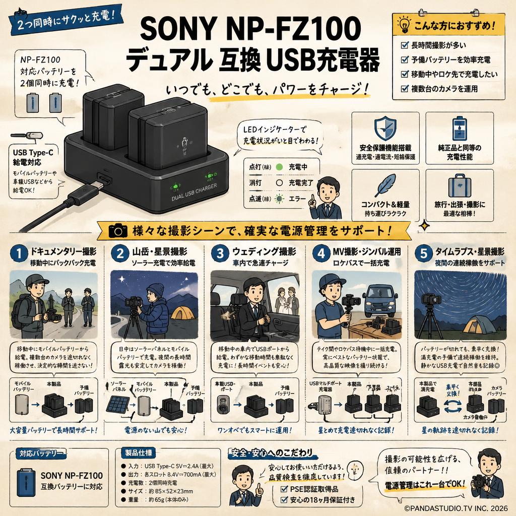 SONY NP-FZ100 デュアル 互換 USB充電器 用途