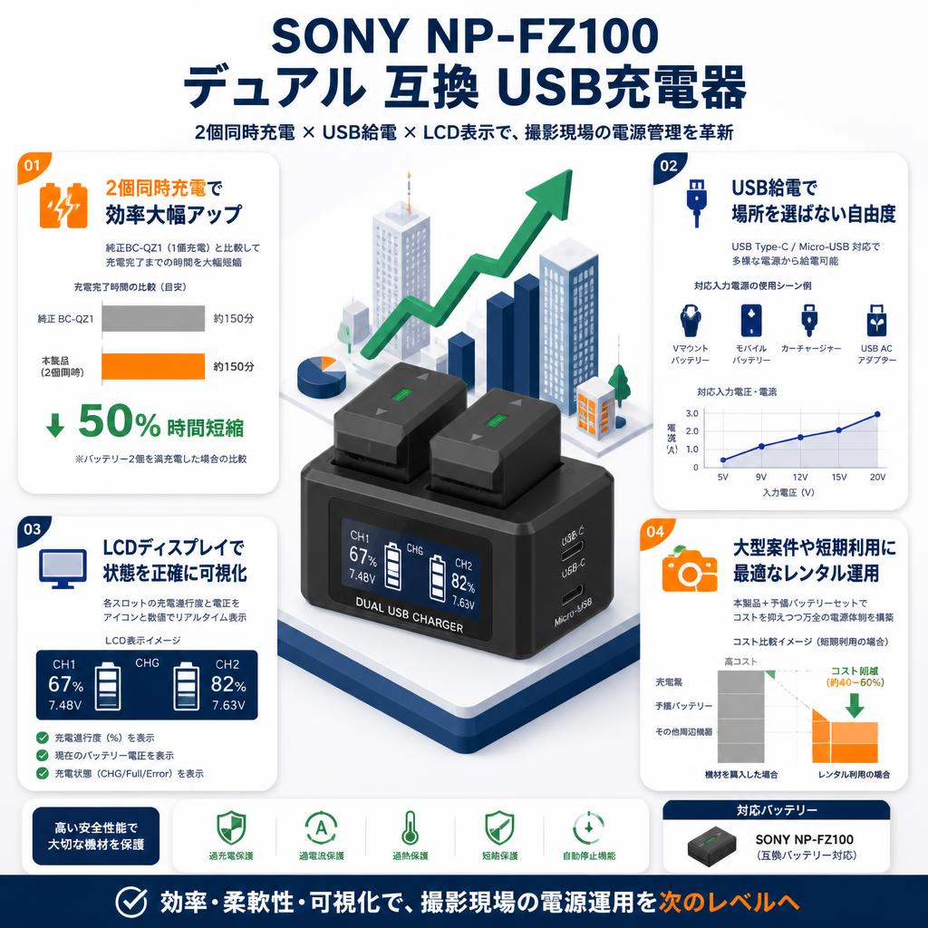 SONY NP-FZ100 デュアル 互換 USB充電器 セールスポイント