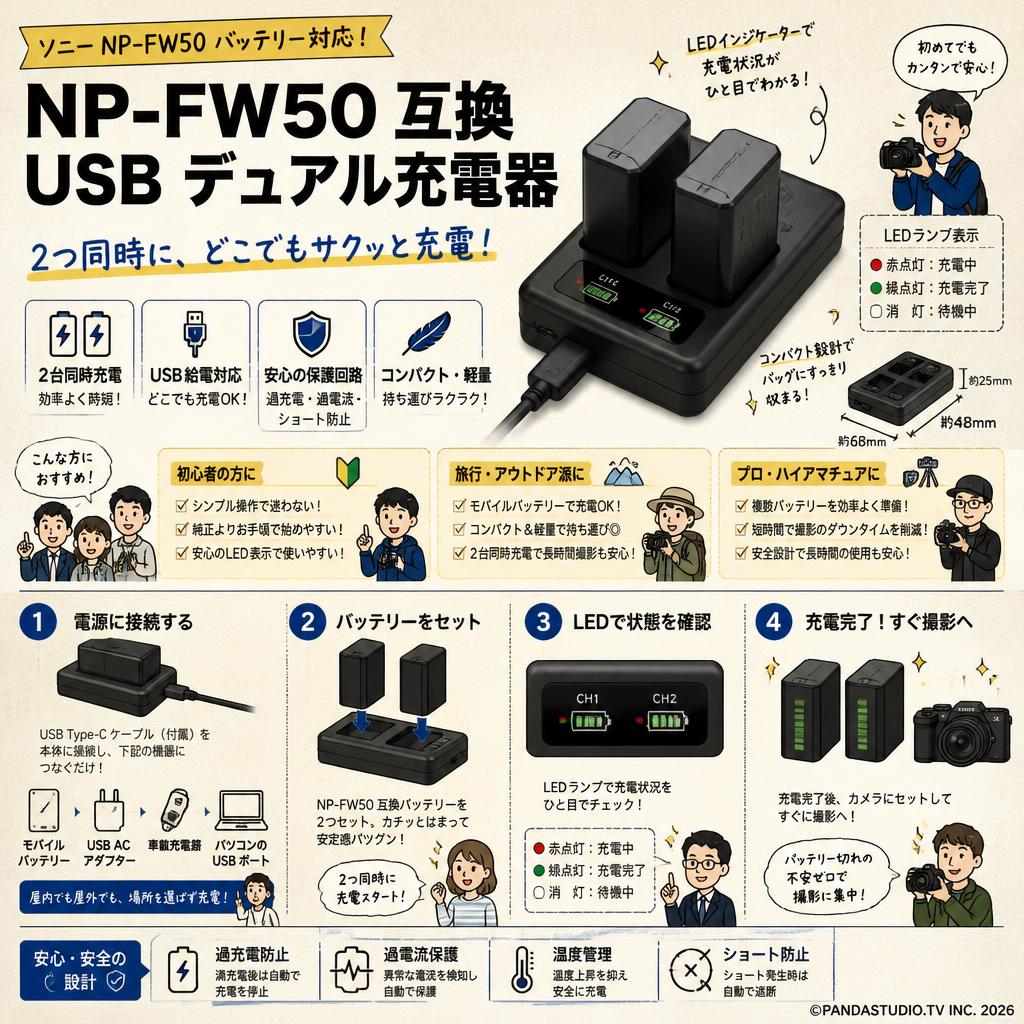 NP-FW50 互換 USB デュアル充電器 おもな対象のお客様