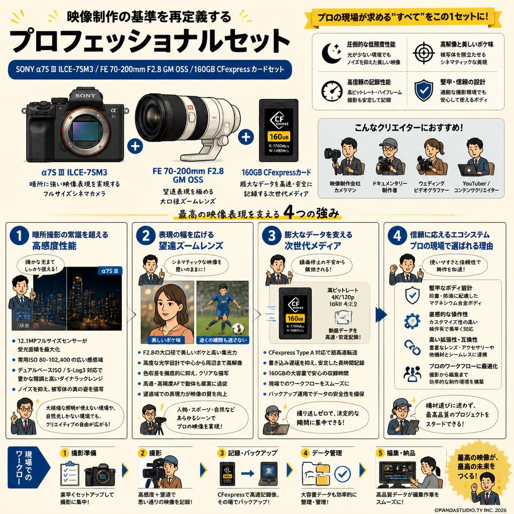 SONY α7S Ⅲ ILCE-7SM3 / FE 70-200mm F2.8 GM OSS /160GB CFexpress カードセット 概要