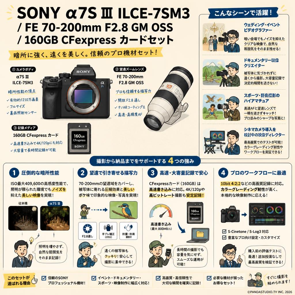 SONY α7S Ⅲ ILCE-7SM3 / FE 70-200mm F2.8 GM OSS /160GB CFexpress カードセット おもな対象のお客様