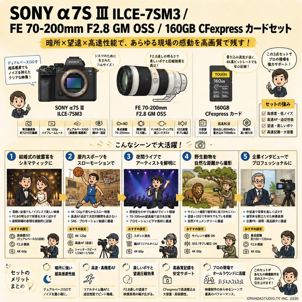 SONY α7S Ⅲ ILCE-7SM3 / FE 70-200mm F2.8 GM OSS /160GB CFexpress カードセット 用途