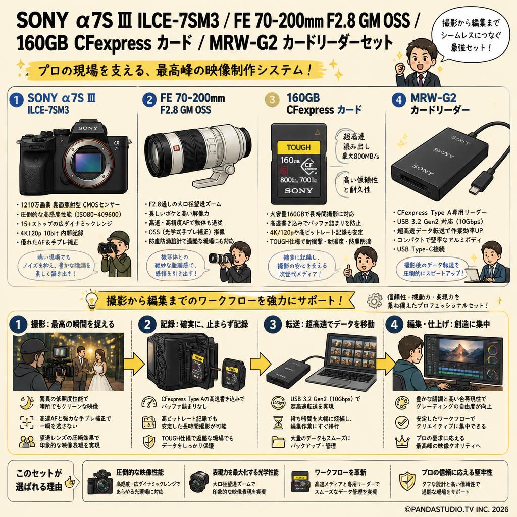 SONY α7S Ⅲ ILCE-7SM3 / FE 70-200mm F2.8 GM OSS / 160GB CFexpress カード / MRW-G2 カードリーダーセット 概要