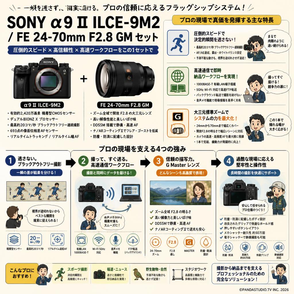 SONY α9 II ILCE-9M2 / FE 24-70mm F2.8 GM セット． 概要