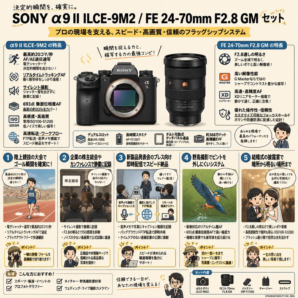 SONY α9 II ILCE-9M2 / FE 24-70mm F2.8 GM セット． 用途