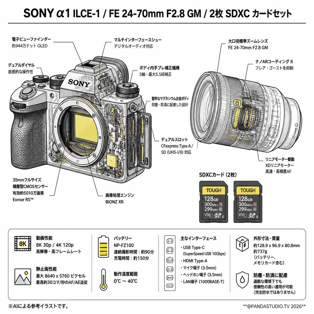 SONY α1 ILCE-1 / FE 24-70mm F2.8 GM / 2枚 SDXC カードセット スペック