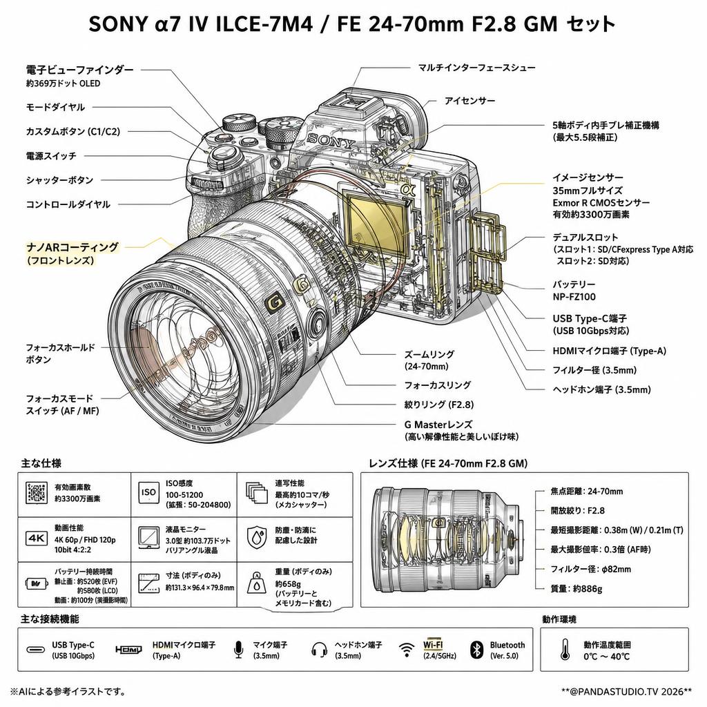 SONY α7 IV ILCE-7M4 / FE 24-70mm F2.8 GM セット スペック