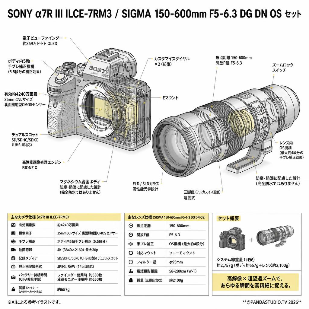SONY α7R III ILCE-7RM3 / SIGMA 150-600mm F5-6.3 DG DN OS セット スペック