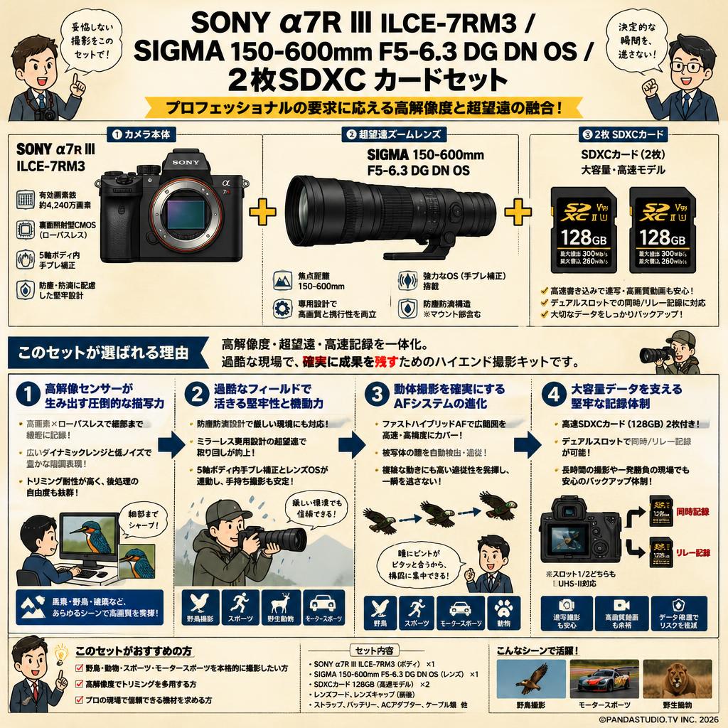 SONY α7R III ILCE-7RM3 / SIGMA 150-600mm F5-6.3 DG DN OS / 2枚SDXC カードセット 概要