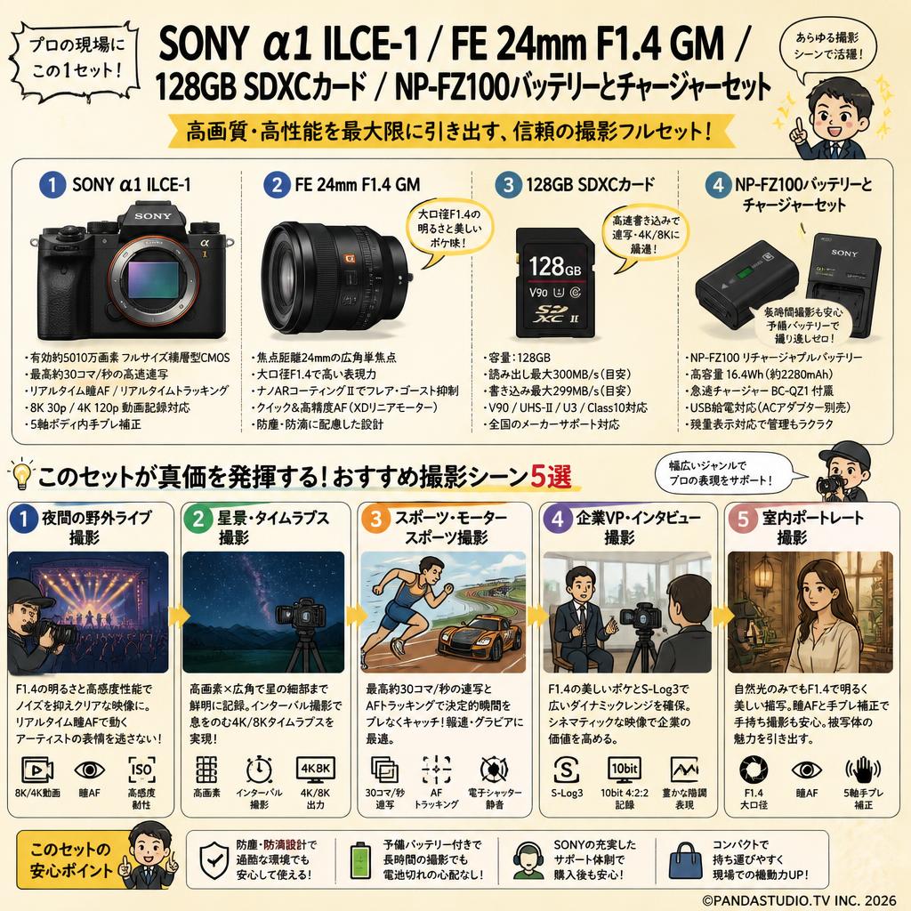 SONY α1 ILCE-1 / FE 24mm F1.4 GM / 128GB SDXC カード / NP-FZ100バッテリーとチャージャーセット 用途