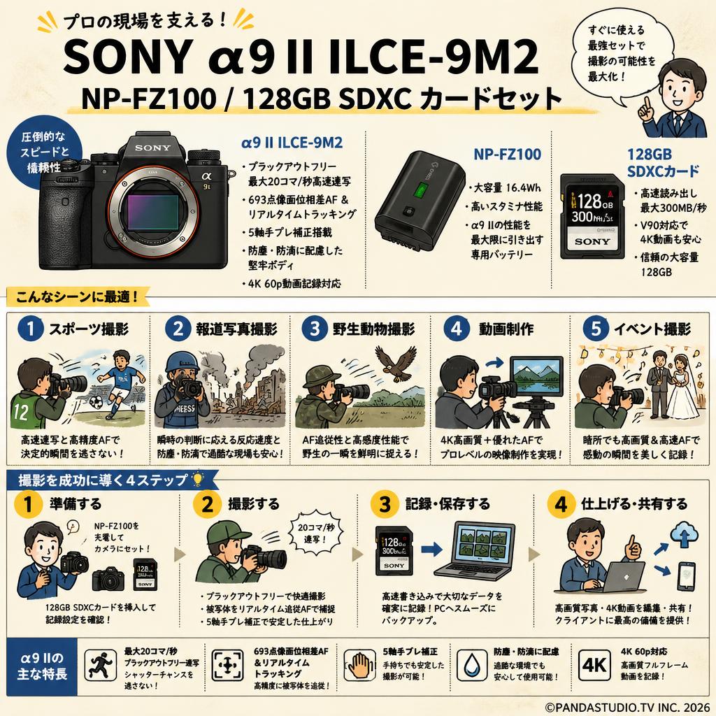 SONY α9 II ILCE-9M2 / NP-FZ100 / 128GB SDXC カードセット 用途