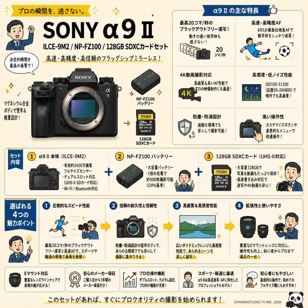 SONY α9 II ILCE-9M2 / NP-FZ100 / 128GB SDXC カードセット FAQ（よくある質問と答え）