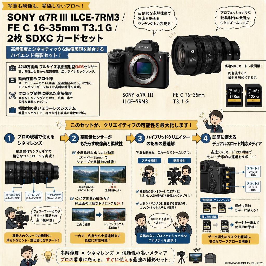 SONY α7R III ILCE-7RM3 / FE C 16-35mm T3.1 G /  2枚 SDXC カードセット 概要