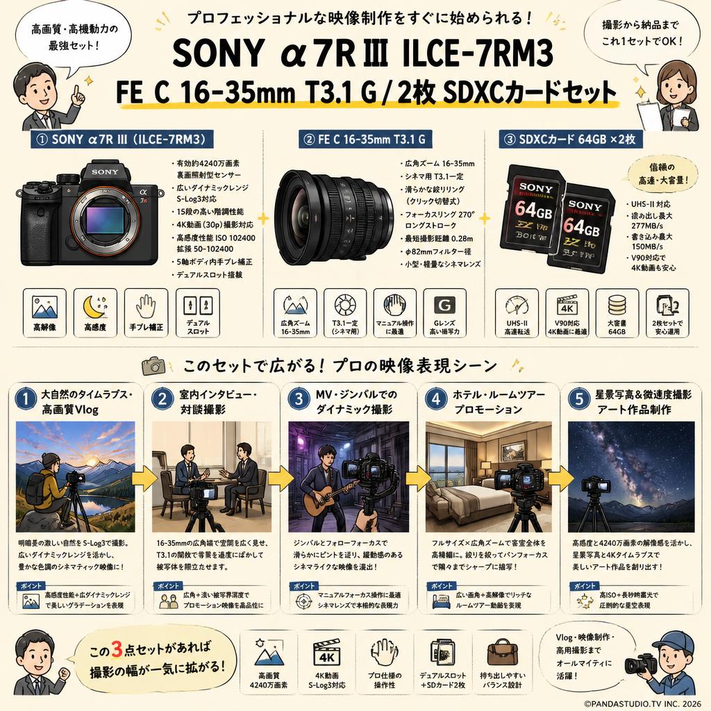 SONY α7R III ILCE-7RM3 / FE C 16-35mm T3.1 G /  2枚 SDXC カードセット 用途