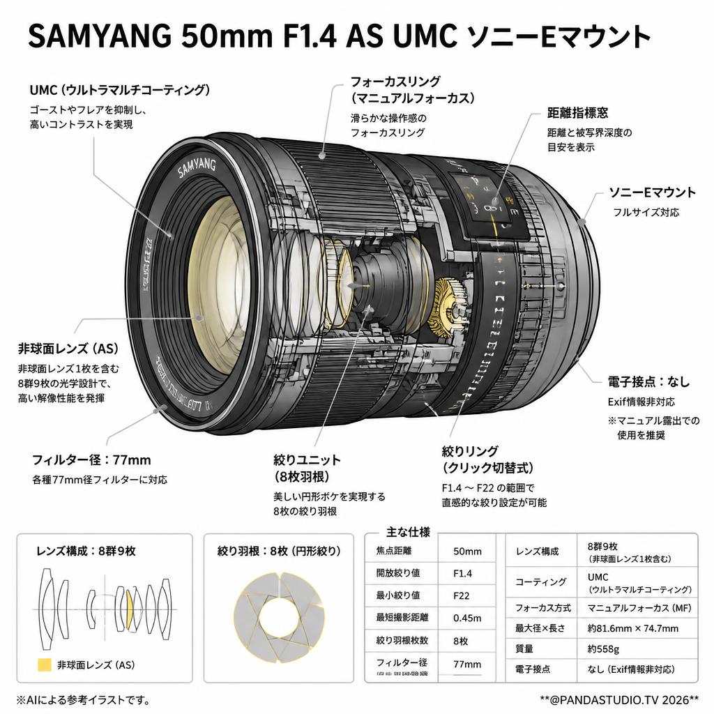 SAMYANG 50mm F1.4 AS UMC ソニーEマウント スペック