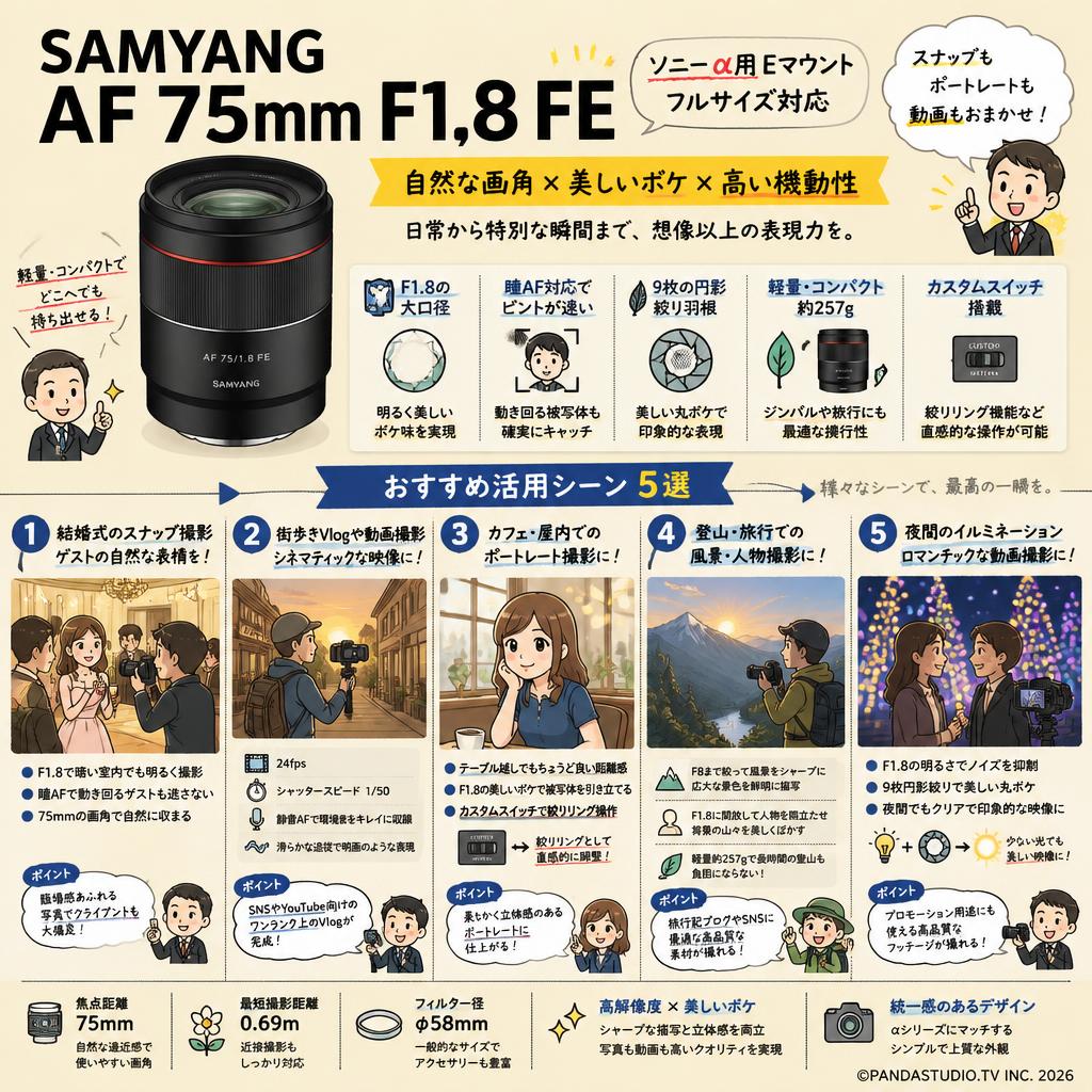 SAMYANG AF 75mm F1.8 FE ソニー α用 Eマウントフルサイズ対応 用途
