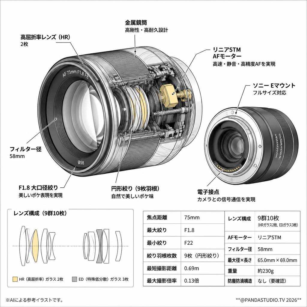 SAMYANG AF 75mm F1.8 FE ソニー α用 Eマウントフルサイズ対応 スペック