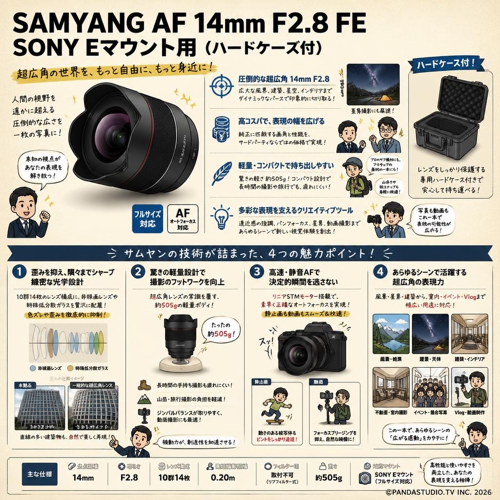 SAMYANG AF 14mm F2.8 FE SONY Eマウント用(ハードケ－ス付) 概要