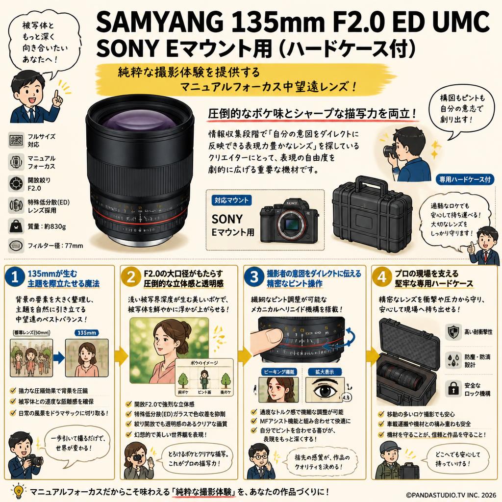SAMYANG 135mm F2.0 ED UMC SONY Eマウント用(ハードケ－ス付) 概要