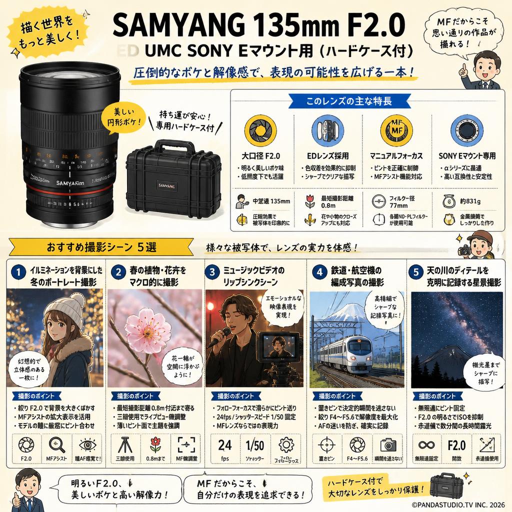 SAMYANG 135mm F2.0 ED UMC SONY Eマウント用(ハードケ－ス付) 用途