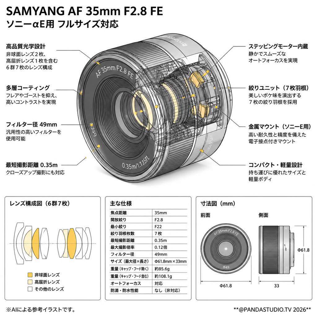 SAMYANG AF 35mm F2.8 FE ソニーαE用 フルサイズ対応 スペック
