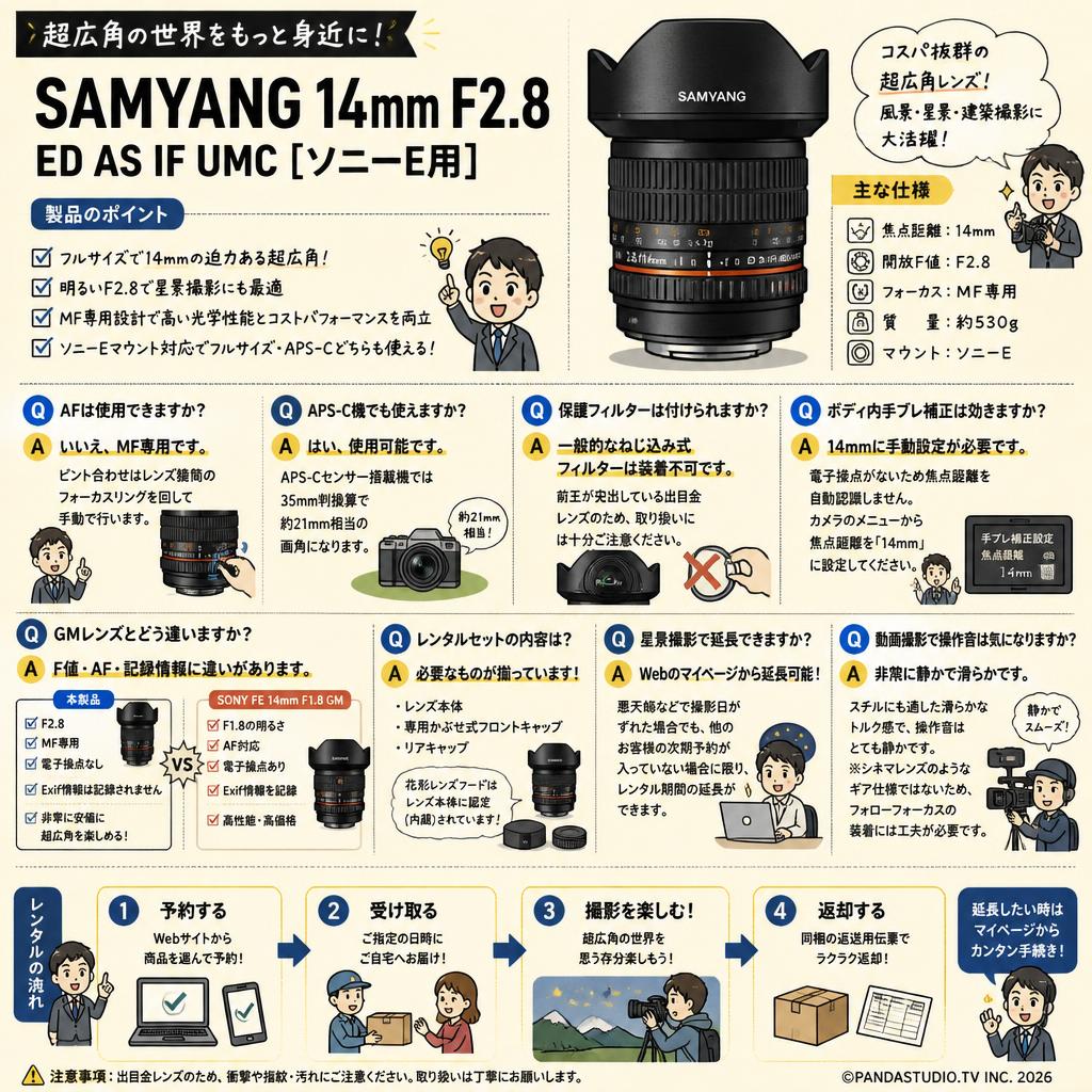 SAMYANG 14mm F2.8 ED AS IF UMC [ソニーE用] FAQ（よくある質問と答え）