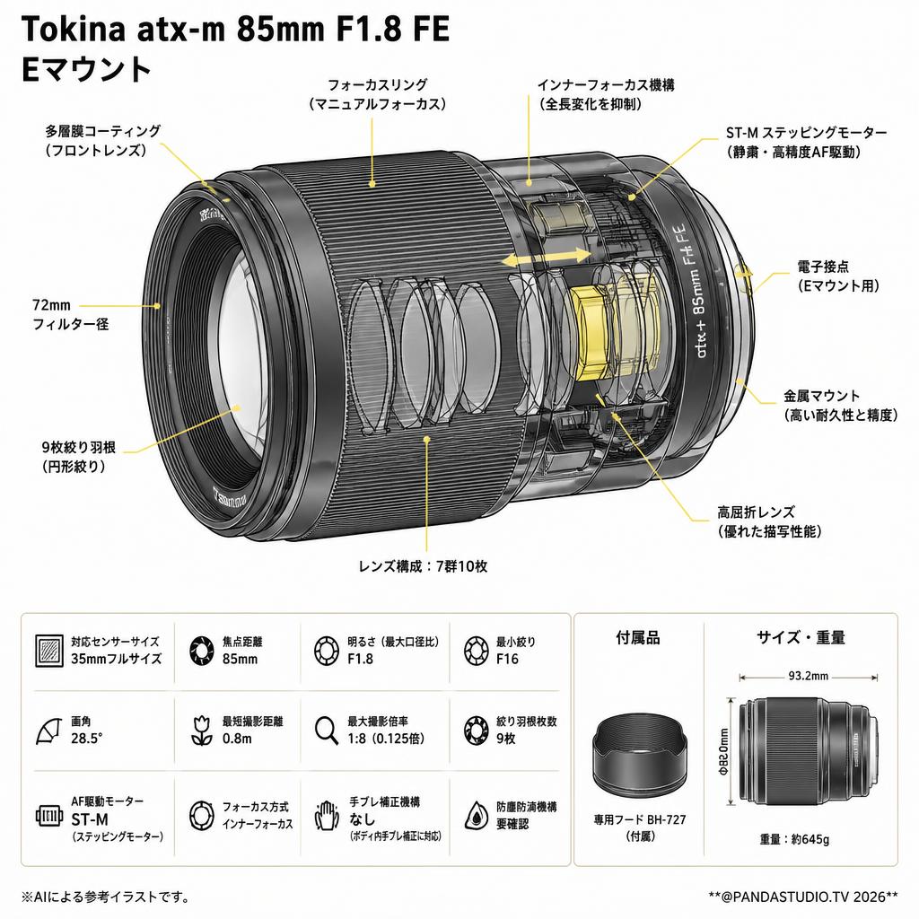 Tokina atx-m 85mm F1.8 FE Eマウント スペック
