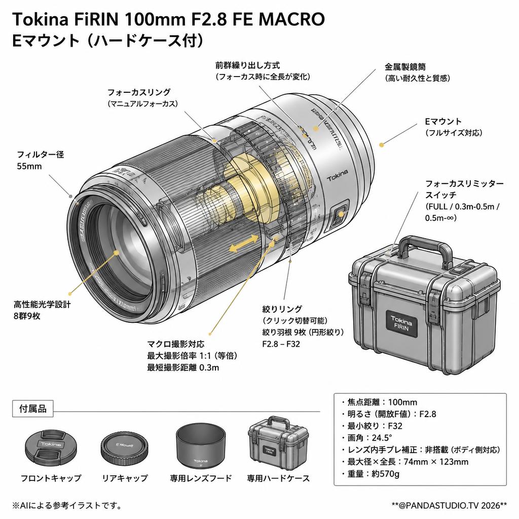 Tokina FiRIN 100mm F2.8 FE MACRO Eマウント (ハードケ－ス付) スペック