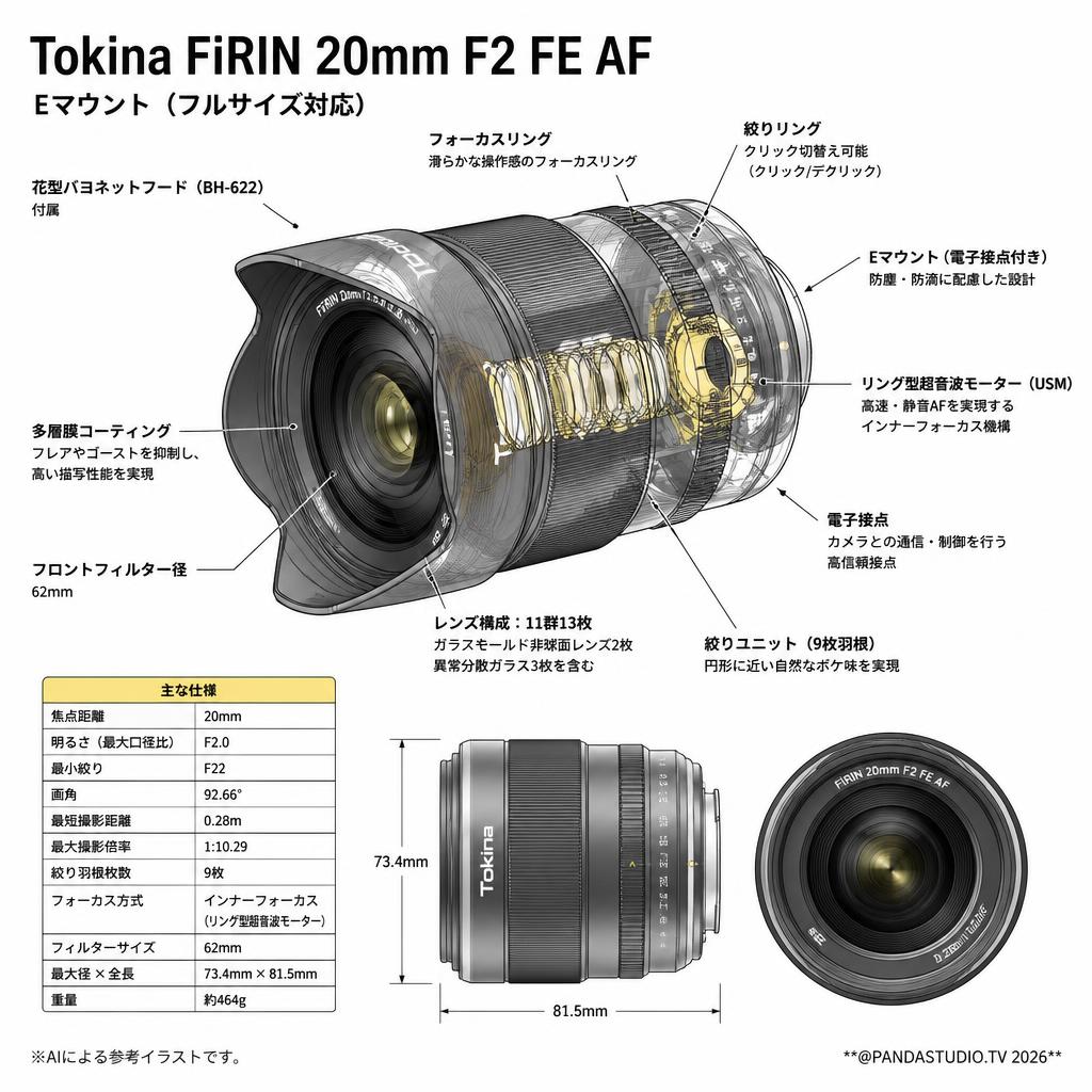 Tokina FiRIN 20mm F2 FE AF Eマウント スペック