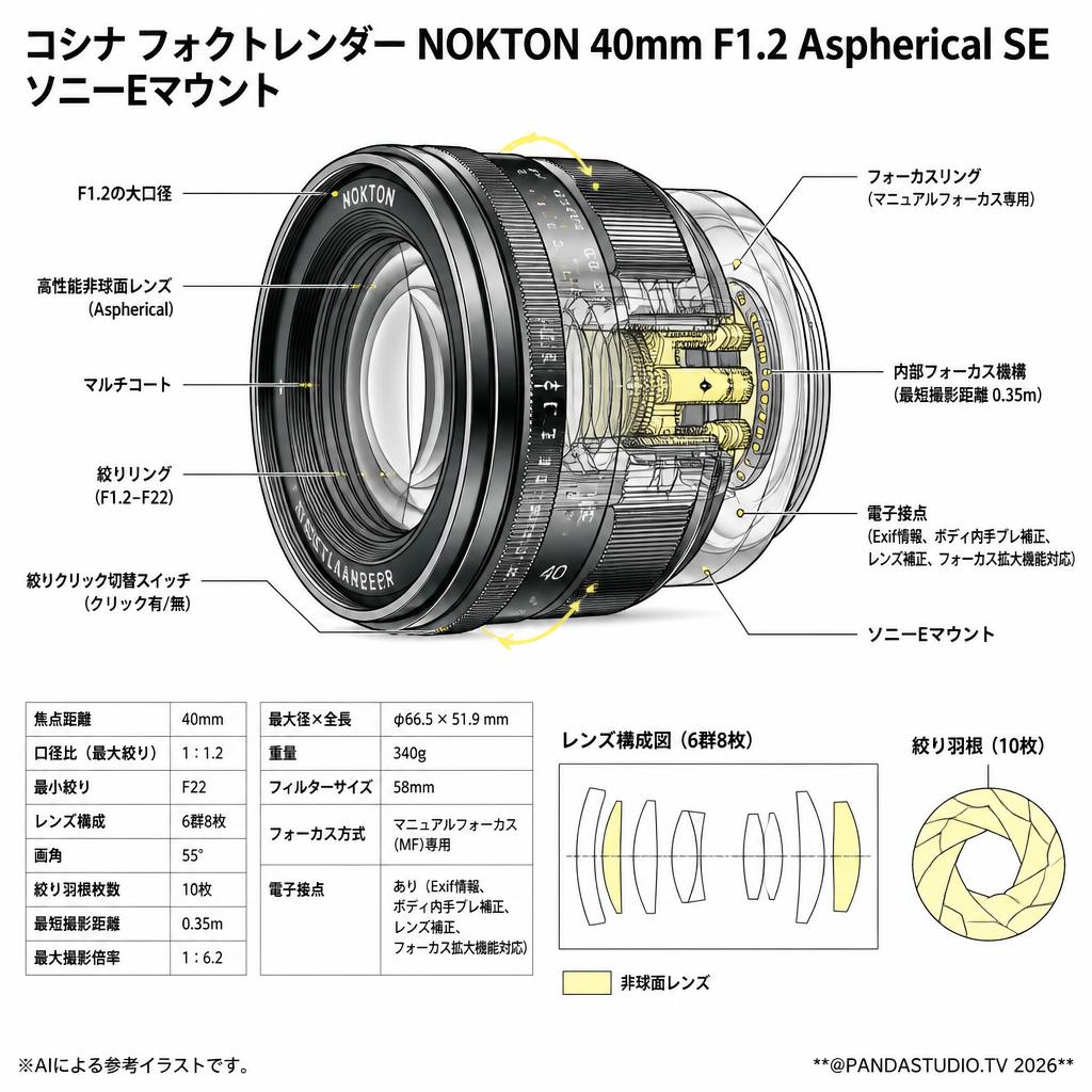コシナ フォクトレンダー NOKTON 40mm F1.2 Aspherical SE ソニーEマウント スペック
