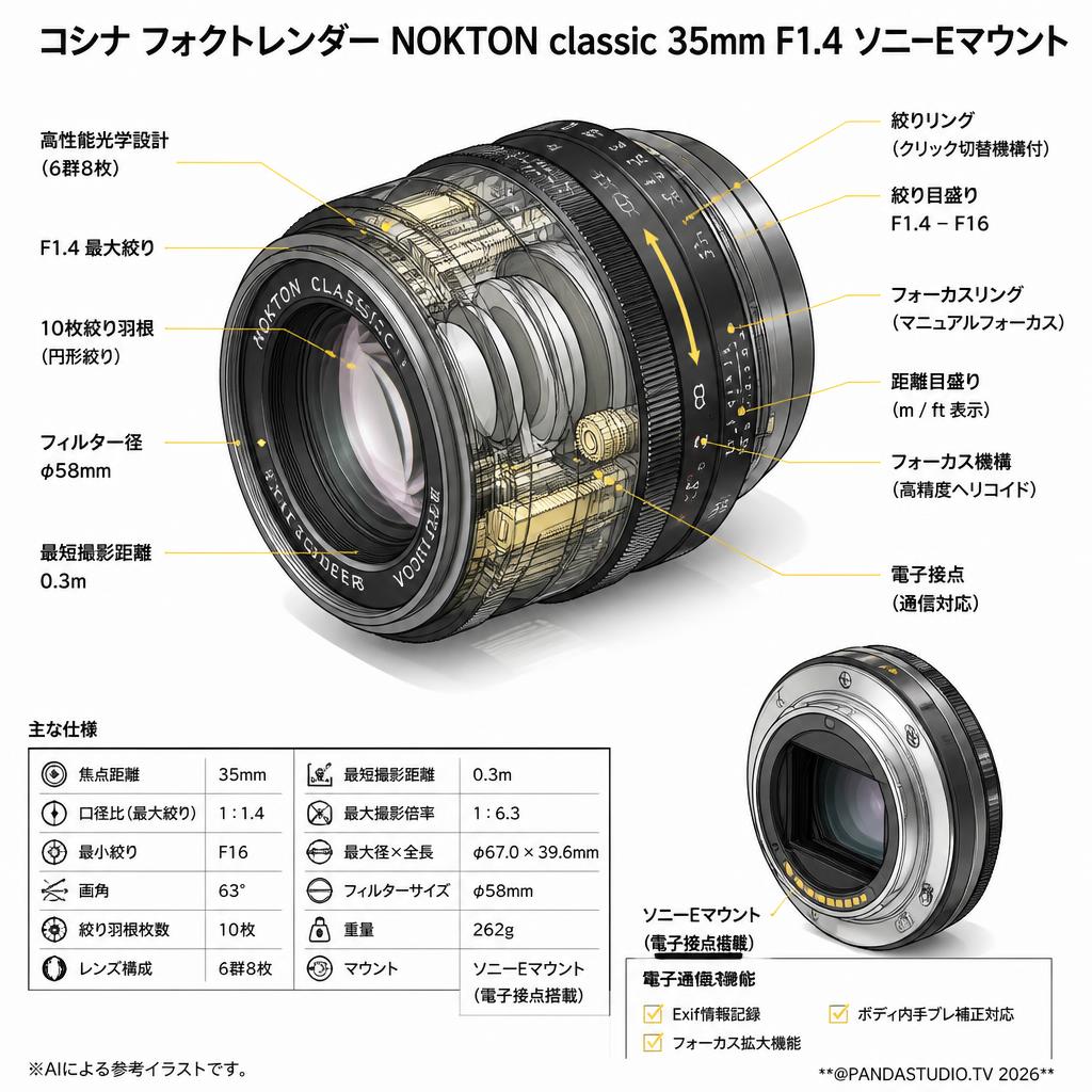 コシナ フォクトレンダー NOKTON classic 35mm F1.4 ソニーE マウント スペック