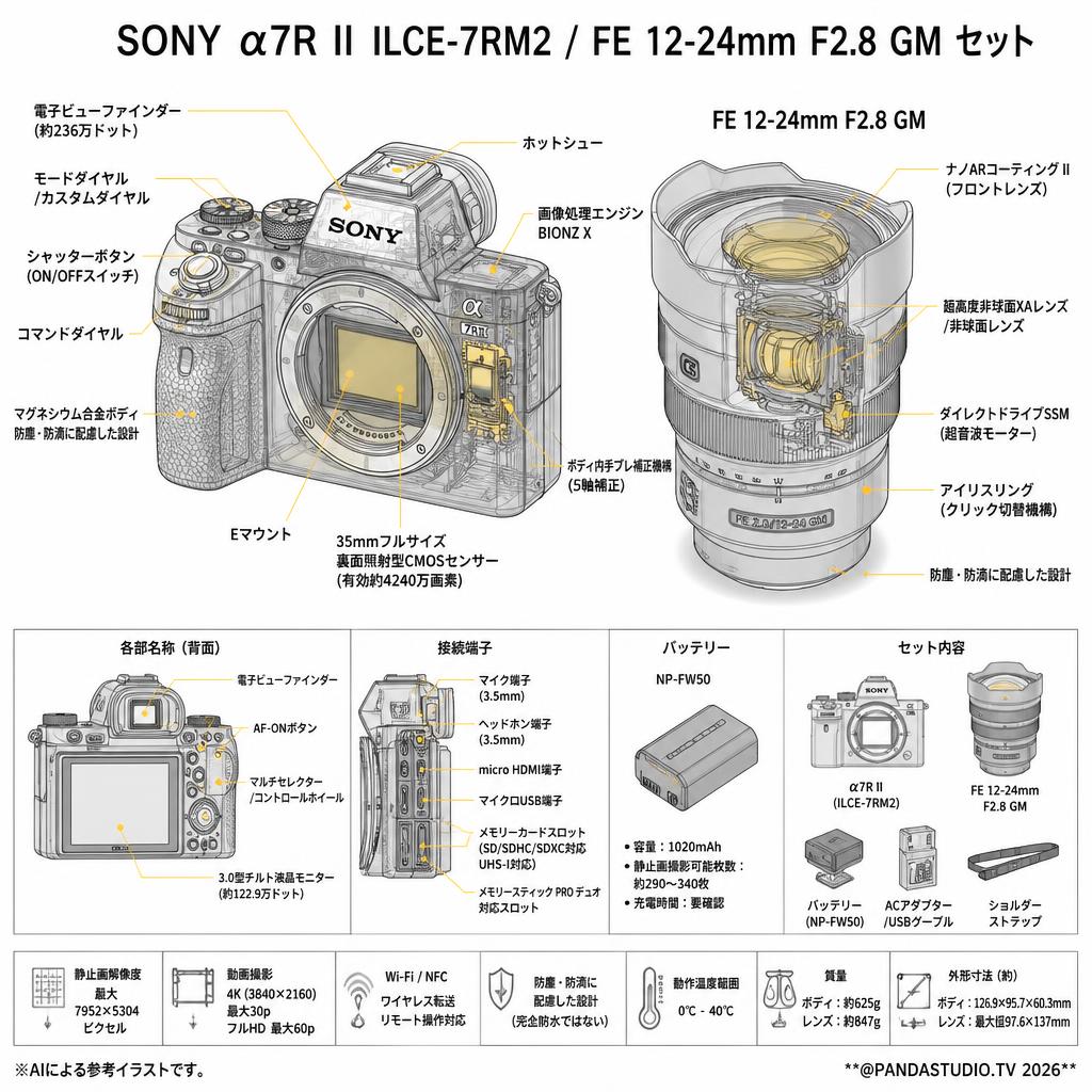 SONY α7R II ILCE-7RM2 / FE 12-24mm F2.8 GM セット スペック