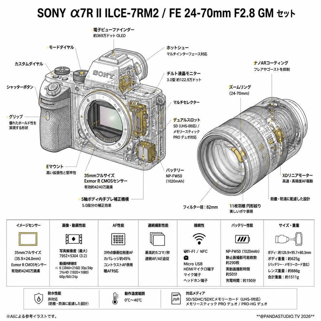 SONY α7R II ILCE-7RM2 / FE 24-70mm F2.8 GM セット スペック