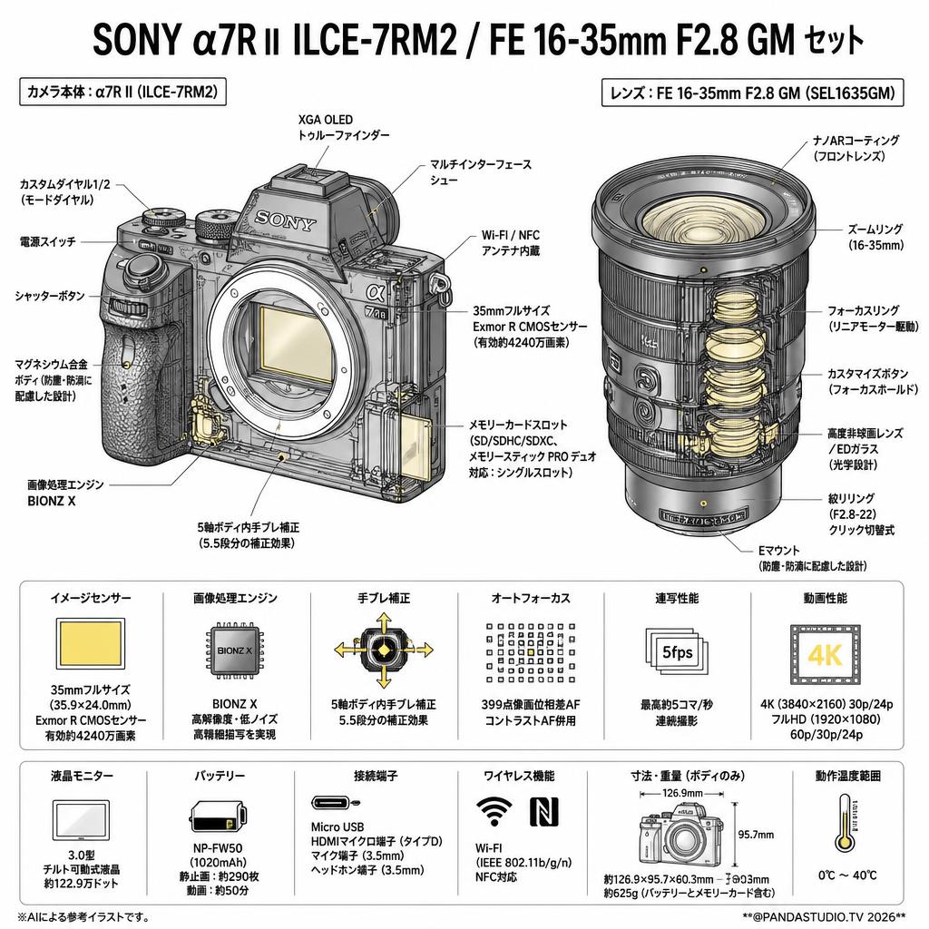 SONY α7R II ILCE-7RM2 / FE 16-35mm F2.8 GM セット スペック