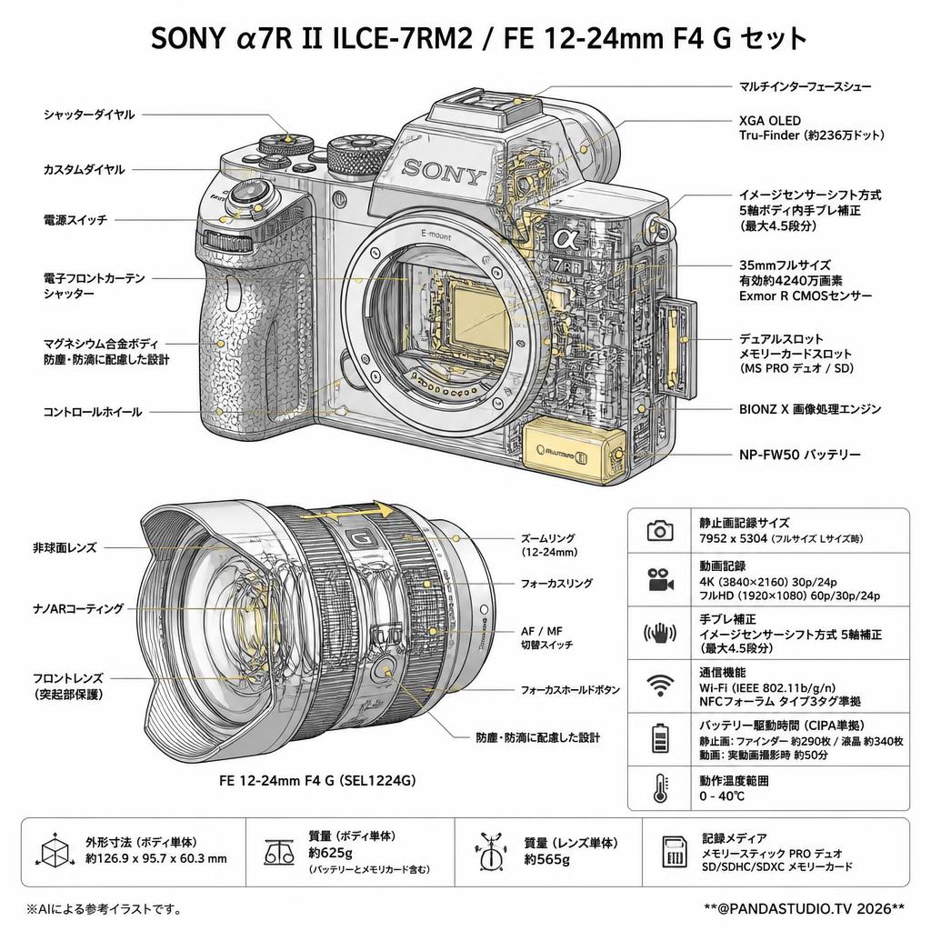 SONY α7R II ILCE-7RM2 / FE 12-24mm F4 G セット スペック