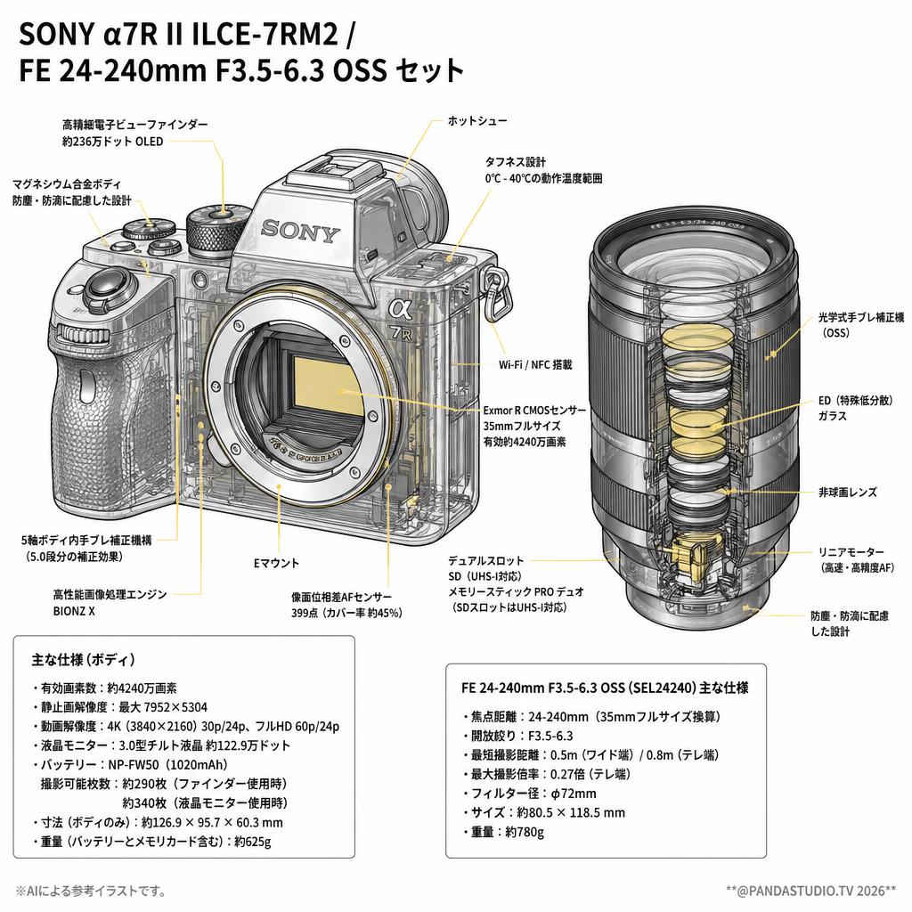 SONY α7R II ILCE-7RM2 / FE 24-240mm F3.5-6.3 OSS セット スペック