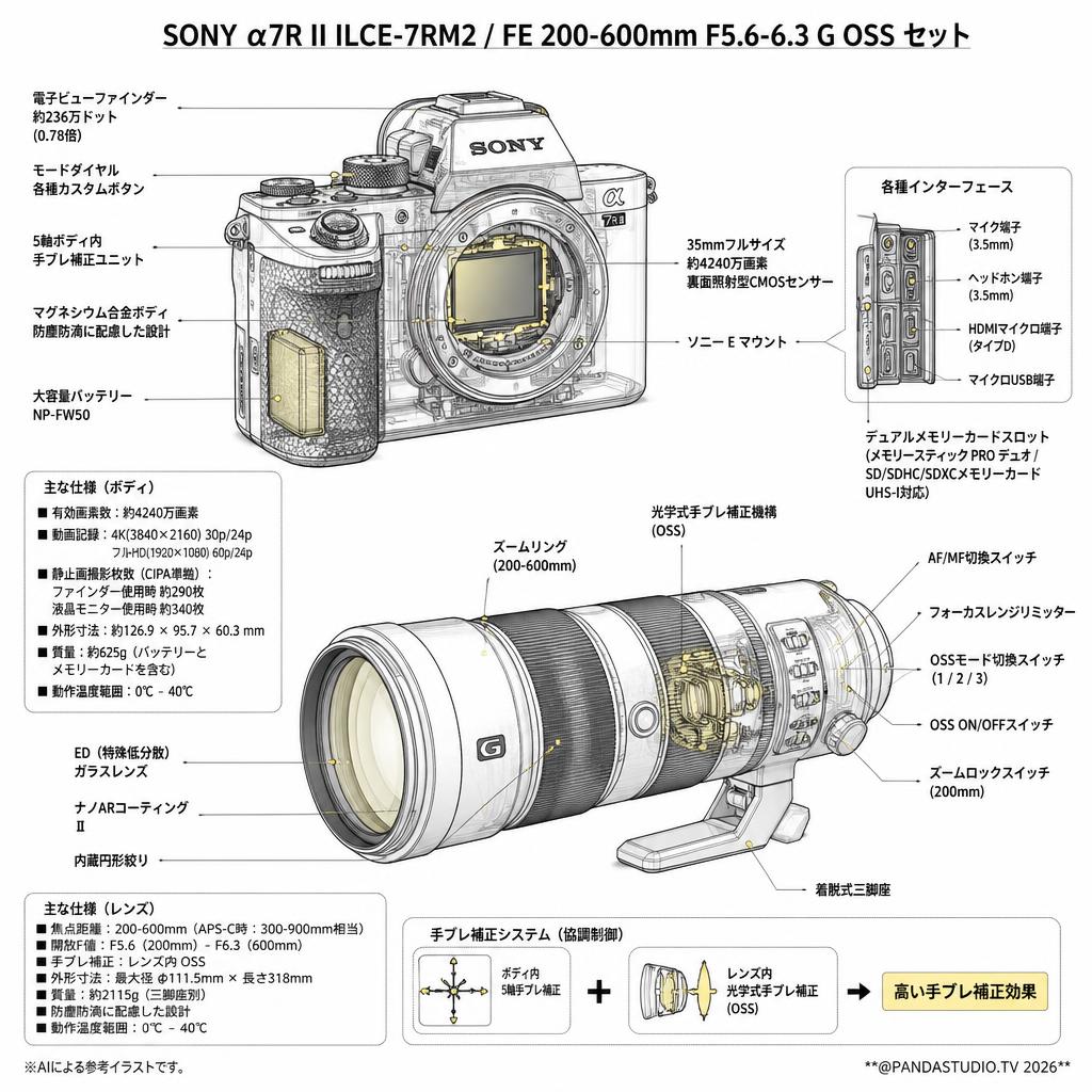 SONY α7R II ILCE-7RM2 / FE 200-600mm F5.6-6.3 G OSS セット スペック