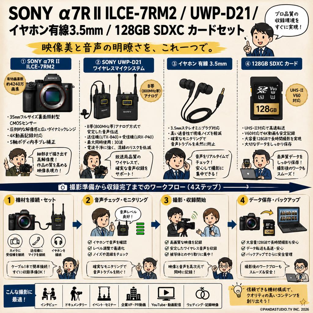 SONY α7R II ILCE-7RM2 / UWP-D21/ イヤホン有線3.5mm / 128GB SDXC カードセット 概要