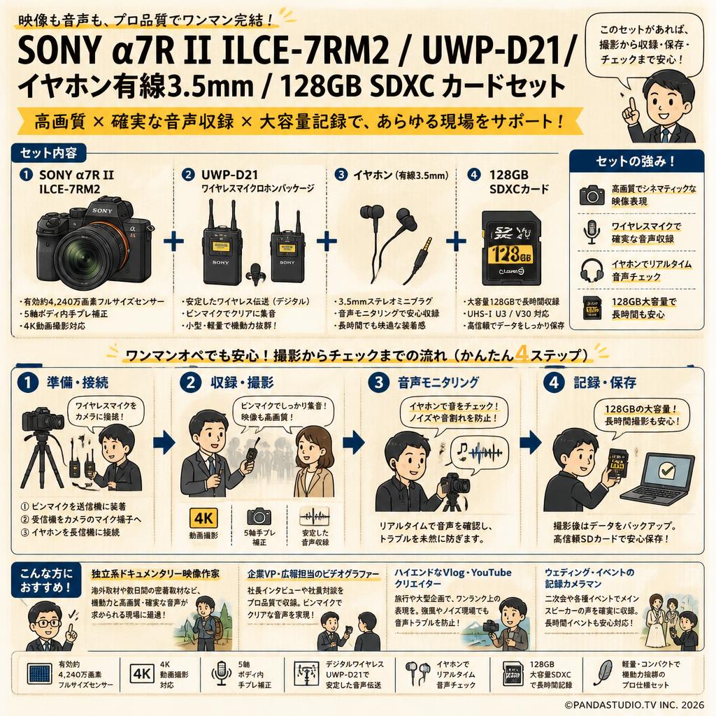 SONY α7R II ILCE-7RM2 / UWP-D21/ イヤホン有線3.5mm / 128GB SDXC カードセット おもな対象のお客様