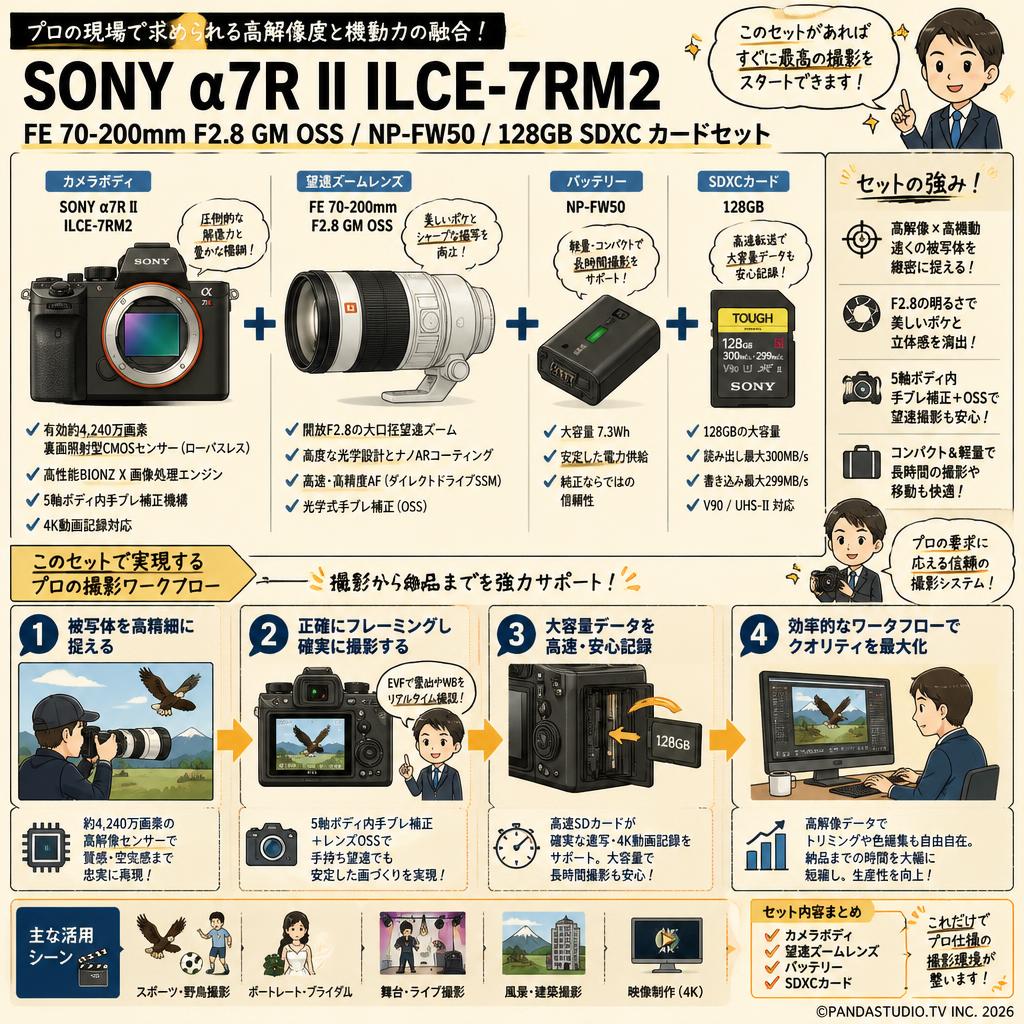 SONY α7R II ILCE-7RM2 / FE 70-200mm F2.8 GM OSS / NP-FW50 / 128GB SDXC カードセット 概要