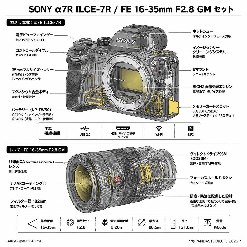 SONY α7R ILCE-7R / FE 16-35mm F2.8 GM セット スペック