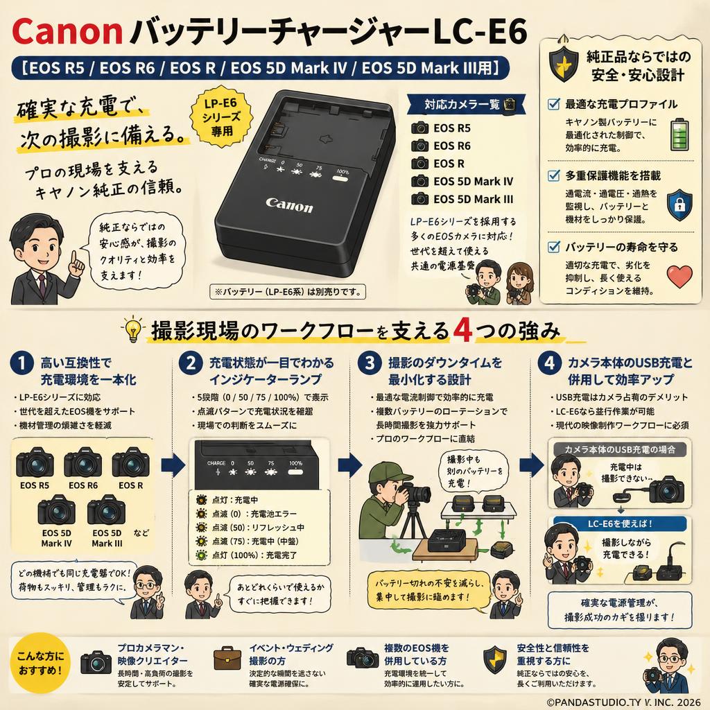Canon バッテリーチャージャー LC-E6 【EOS R5 / EOS R6 / EOS R / EOS 5D Mark IV / EOS 5D Mark III用】 概要